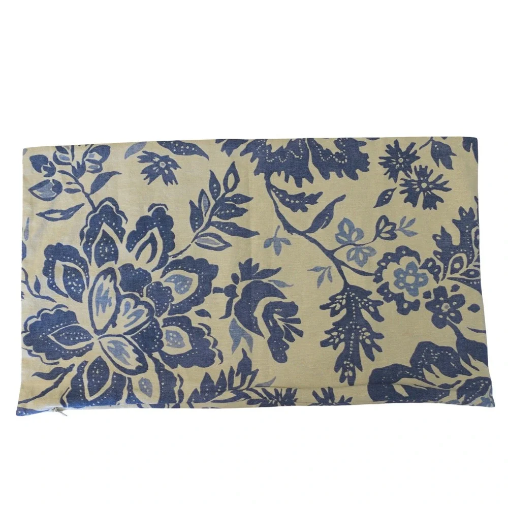 Pottery Barn Sham Blue Ivory‎ Floral Linen Cotton Euro 12x20 Boho Pillow Case